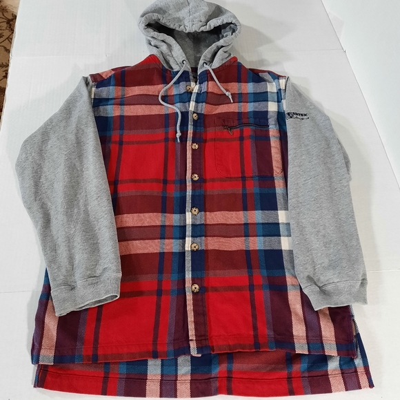 Eddie Bauer Ebtek Plaid Shirt Jacket Hood with Drawstrings